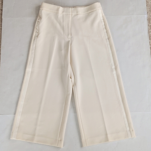 Ann Taylor Pants - NWOT Ann Taylor High Waisted Wide Leg Crop Pants 8P Cream Silky Stripe